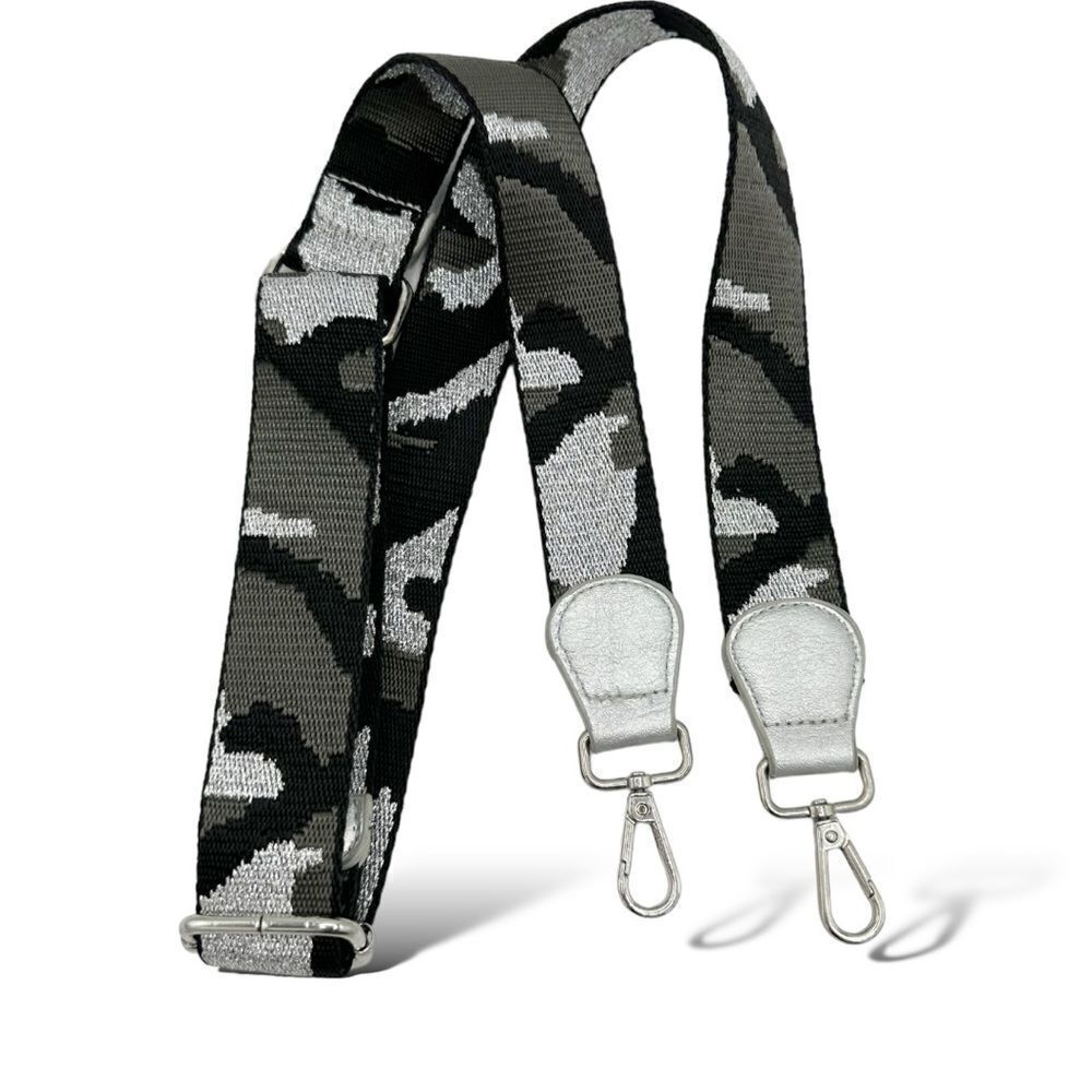 Guitar Strap for‎ Purse Bag Silver Metallic Gray Black Camouflage Camo Pattern
